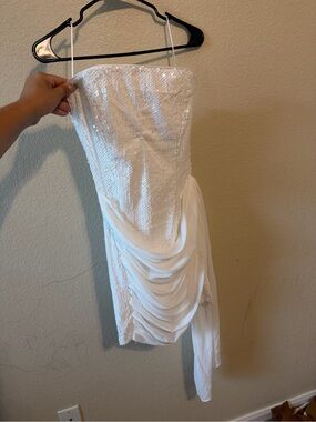 Fashion Nova White Sequin Draped Mini Dress